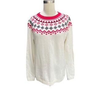 Talbots Nordic Fair Isle White red Crewneck Sweater size small petite